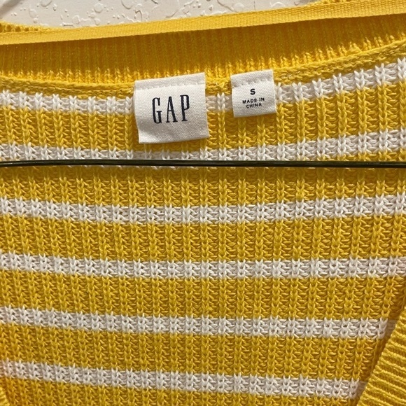 Gap Sweater Yellow and White striped V Neck knit 100% Cotton Sweater size S - Picture 4 of 5